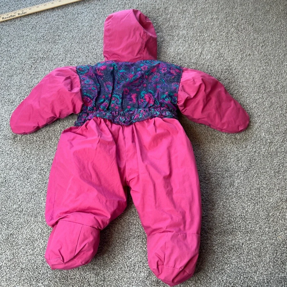 vtg‎ ski snow suit baby 6-9m pink one piece retro outdoor gorpcore 80s geometric
